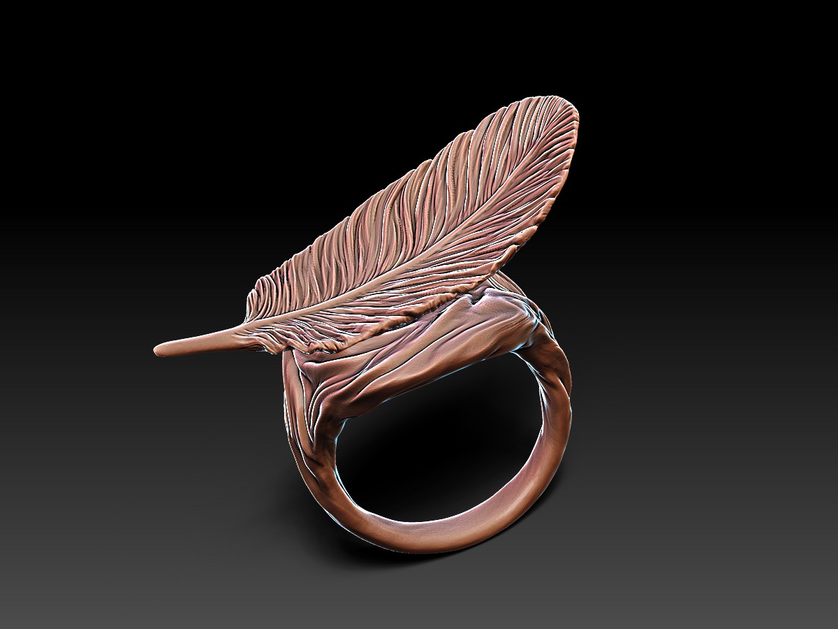 Rings with a Feather. Jewelry design and 3D Rendering. Sculpted jewellery.